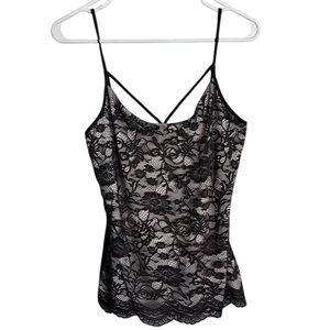 BOSTON PROPER Black Floral Lace Nude Lining Camisole Spaghetti Straps Medium